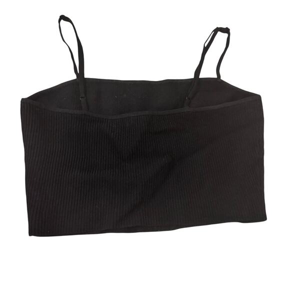 Babaton Black Ribbed Stretch Knit Crop Top Tank Cami Large Minimalist NWT - Picture 5 of 5